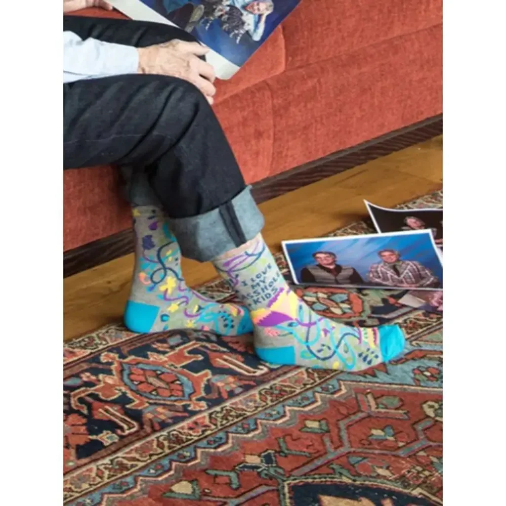 Blue Q Gray Floral 'I Love My A$$hole Kids' Women's Crew Socks with Teal Accents